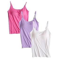 Jamron Damen Große Größen 3er Pack Basic Tank Top Verstellbarer Spaghettiträger Unterhemden mit Integriertem Regal BH Violett + Weiß + Rosa-2 XL von Jamron