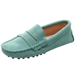 Jamron Damen Klassisch Wildleder Penny Loafers Gemütlich Handgefertigt Mokassins Slippers Hellgrün 24208 EU38 von Jamron