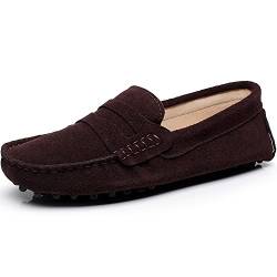 Jamron Damen Klassisch Wildleder Penny Loafers Gemütlich Handgefertigt Mokassins Slippers Kaffee 24208 EU42 von Jamron