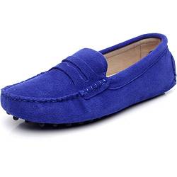 Jamron Damen Klassisch Wildleder Penny Loafers Gemütlich Handgefertigt Mokassins Slippers Königsblau 24208 EU37 von Jamron