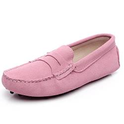 Jamron Damen Klassisch Wildleder Penny Loafers Gemütlich Handgefertigt Mokassins Slippers Rosa 24208 EU40 von Jamron