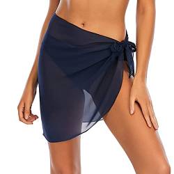 Jamron Damen Kurze Sarong Sexy Bikini Cover Ups Strandkleid Wrap Pareos für Strand Schwimmen, Multifunktional,Durchsichtig Marineblau M von Jamron