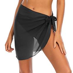 Jamron Damen Kurze Sarong Sexy Bikini Cover Ups Strandkleid Wrap Pareos für Strand Schwimmen, Multifunktional,Durchsichtig Schwarz M von Jamron