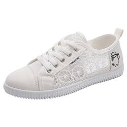 Jamron Damen Mädchen Sommer Stickerei Spitze Plimsolls Turnschuhe Schnüren Mesh Sneakers Weiß SN0704108 EU37.5 von Jamron