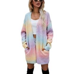 Jamron Damen Moda Tie-Dye Regenbogen Lange Strickjacke Leichtgewicht Cardigan Strickmantel SN602C226 Rosa L von Jamron