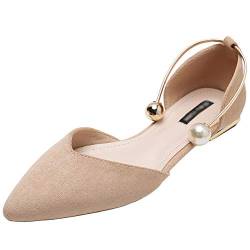 Jamron Damen Spitze Samt Ballerinas Elegant D'orsay Pumps Flach Abendschuhe Aprikose SN02800 EU35 von Jamron