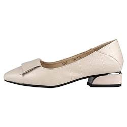 Jamron Damen Spitze Zehen Blockabsatz Karierte Leder Pumps Schuhe Weiche Sohle Ballerinas Beige SN602C046 EU35 von Jamron