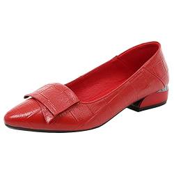 Jamron Damen Spitze Zehen Blockabsatz Karierte Leder Pumps Schuhe Weiche Sohle Ballerinas Rot SN602C046 EU38 von Jamron