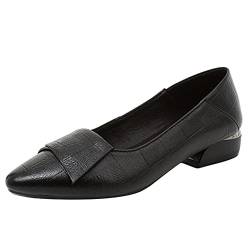 Jamron Damen Spitze Zehen Blockabsatz Karierte Leder Pumps Schuhe Weiche Sohle Ballerinas Schwarz SN602C046 EU35 von Jamron