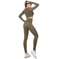 Jamron Damen Stretch Yoga Kleidung Set Crop Top+Leggings 2PCS Trainingsanzug Gym Fitness Activewear SN05405 Armeegrün L von Jamron
