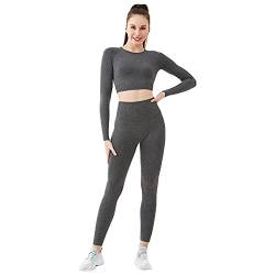 Jamron Damen Stretch Yoga Kleidung Set Crop Top+Leggings 2PCS Trainingsanzug Gym Fitness Activewear SN070604-4 Dunkelgrau S von Jamron