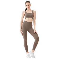 Jamron Damen Stretch Yoga Kleidung Set Sport-BH+Leggings 2PCS Trainingsanzug Gym Fitness Activewear SN070604-3 Braun M von Jamron