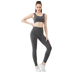 Jamron Damen Stretch Yoga Kleidung Set Sport-BH+Leggings 2PCS Trainingsanzug Gym Fitness Activewear SN070604-3 Dunkelgrau M von Jamron