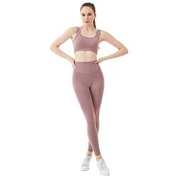 Jamron Damen Stretch Yoga Kleidung Set Sport-BH+Leggings 2PCS Trainingsanzug Gym Fitness Activewear SN070604-3 Pfirsich M von Jamron