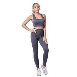 Jamron Damen Stretch Yoga Kleidung Set Sport-BH+Leggings 2PCS Trainingsanzug Gym Fitness Activewear SN071202 Grau M von Jamron
