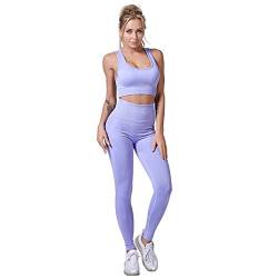 Jamron Damen Stretch Yoga Kleidung Set Sport-BH+Leggings 2PCS Trainingsanzug Gym Fitness Activewear SN071202 Hell Violett XL von Jamron