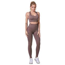 Jamron Damen Stretch Yoga Kleidung Set Sport-BH+Leggings 2PCS Trainingsanzug Gym Fitness Activewear SN071202 Khaki L von Jamron