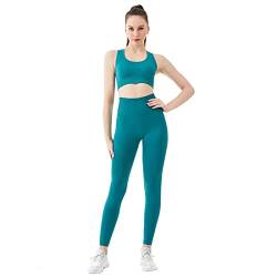 Jamron Damen Stretch Yoga Kleidung Set Sport-BH+Leggings 2PCS Trainingsanzug Gym Fitness Activewear SN071202 Türkis M von Jamron