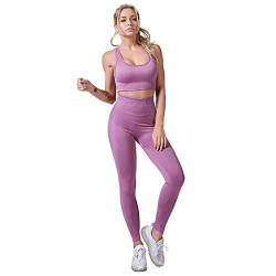 Jamron Damen Stretch Yoga Kleidung Set Sport-BH+Leggings 2PCS Trainingsanzug Gym Fitness Activewear SN071202 Violett-1 S von Jamron