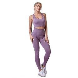 Jamron Damen Stretch Yoga Kleidung Set Sport-BH+Leggings 2PCS Trainingsanzug Gym Fitness Activewear SN071202 Violett-2 L von Jamron