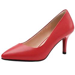 Jamron Damen Volles Echtes Leder 7CM High Heels Elegant Spitze Zehen Pumps Büro Arbeitsschuhe Rot SN602C015-2 EU41 von Jamron