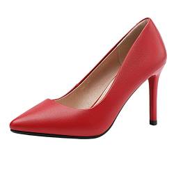 Jamron Damen Volles Echtes Leder 9CM High Heels Elegant Spitze Zehen Pumps Büro Arbeitsschuhe Rot SN602C015-3 EU37 von Jamron