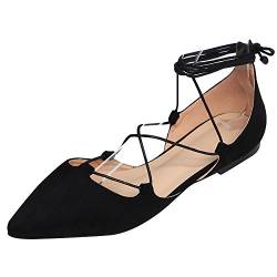 Jamron Damen Weich Faux Wildleder Flach Spitze Pumps Schick Kreuz Schnüren Ballerinas Schuhe Schwarz SN02323 EU37 von Jamron