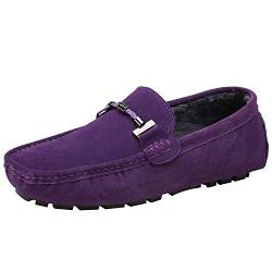 Jamron Herren Elegant Schnalle Halbschuhe Komfort Wildleder Fahrschuhe Stilvoll Mokassin Slippers Hausschuhe Pantoffeln Violett Plüsch SN19020-2 EU44 von Jamron