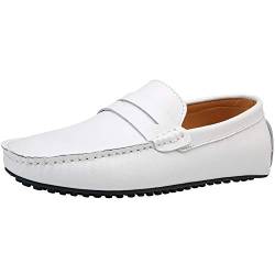 Jamron Herren Kunstleder Stilvoll Mokassin Slippers Penny Loafers Weiß SN19062 EU42 von Jamron