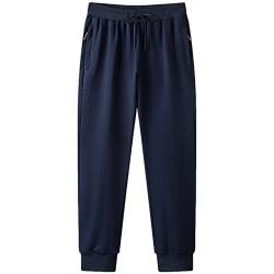 Jamron Herren Slim Fit Jogginghose aus Baumwolle mit Reißverschlusstaschen Trainingshose Freizeithose Tapered Marineblau 6XL von Jamron