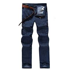Jamron Herren Straight Cut Regular Fit Cargo Jeans mit 6 Taschen Comfort Denim Jeans Lange Hose für alle Jahreszeiten Blau 36W / 34L von Jamron