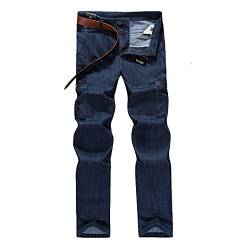 Jamron Herren Straight Cut Regular Fit Cargo Jeans mit 6 Taschen Comfort Denim Jeans Lange Hose für alle Jahreszeiten Blau 38W / 34L von Jamron