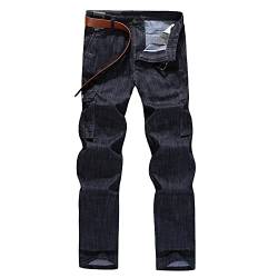 Jamron Herren Straight Cut Regular Fit Cargo Jeans mit 6 Taschen Comfort Denim Jeans Lange Hose für alle Jahreszeiten Schwarz 30W / 32L von Jamron