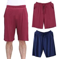 Jamron Herren Übergröße 2er Pack Kurze Schlafanzughose Pyjamahose Dehnbare Leicht Schlafshorts Freizeithose mit Taschen Burgund + Marineblau 3XL von Jamron