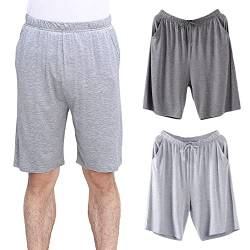 Jamron Herren Übergröße 2er Pack Kurze Schlafanzughose Pyjamahose Dehnbare Leicht Schlafshorts Freizeithose mit Taschen Hellgrau + Dunkelgrau L von Jamron