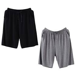 Jamron Herren Übergröße 2er Pack Kurze Schlafanzughose Pyjamahose Dehnbare Leicht Schlafshorts Freizeithose mit Taschen Schwarz + Dunkelgrau 4XL von Jamron