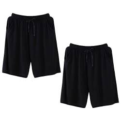 Jamron Herren Übergröße 2er Pack Kurze Schlafanzughose Pyjamahose Dehnbare Leicht Schlafshorts Freizeithose mit Taschen Schwarz + Schwarz 4XL von Jamron