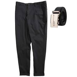 Jamron Herren Übergröße Regular Fit Baumwolle Stretch Chino Hose Gerade Geschnitten Elegante Anzughose Freizeithose mit Gürtel Schwarz 40W / 28L von Jamron