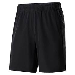 Jamron Herren Übergröße Sport Shorts Gym Fitness Trainingsshorts mit Reißverschluss Taschen Leicht Casual Shorts Schwarz 6XL von Jamron