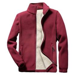 Jamron Herren Übergröße Winter Polar Fleecejacken mit Stehkragen Warme Flauschige Jacke mit Reißverschlusstaschen Rot 6XL von Jamron