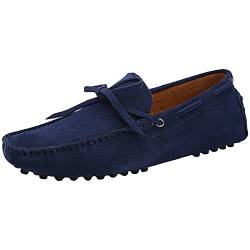 Jamron Herren Weich Wildleder Fahrschuhe Halbschuhe Handgefertigt Moccasin Slippers Große Größe Marineblau 3660M EU45.5 von Jamron