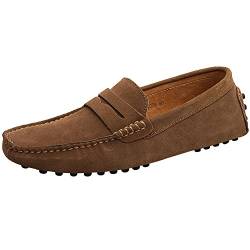 Jamron Herren Wildleder Penny Loafers Gemütlich Fahrende Schuhe Mokassin Slippers Braun 2088 UK11/EU45.5 von Jamron