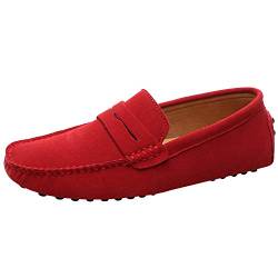 Jamron Herren Wildleder Penny Loafers Gemütlich Fahrende Schuhe Mokassin Slippers Rot 2088 UK12.5/EU47.5 von Jamron