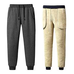 Jamron Herren Winter Sherpa Fleece Jogginghose Thermo Laufhose Lang mit 2 Reißverschluss Taschen Tapered Grau 3XL von Jamron