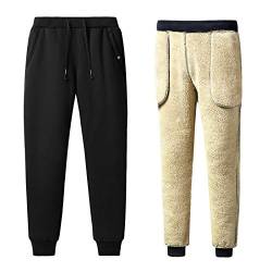 Jamron Herren Winter Sherpa Fleece Jogginghose Thermo Laufhose Lang mit 2 Reißverschluss Taschen Tapered Schwarz 2XL von Jamron