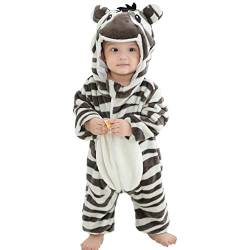 Jamron Unisex Baby Tier Karikatur Strampler mit Kapuze Kleinkind Winter Flanell Onesies Jumpsuit 0-36 Monate SN071271 Zebra 70CM von Jamron