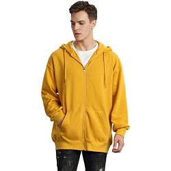 Jamron Unisex Herren Damen Baumwolle Full Zip Hoodie Sweatshirt Casual Kapuzenjacke für Frühling Herbst Gelb XL von Jamron