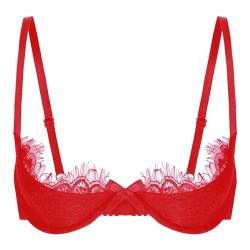 JanJean Damen Floral Hebe BH Spitze Bustier 1/2 Tassen Bralette Brustfrei Büstenhebe Lingerie Bikini Reizwäsche Dessous T Rot L von JanJean