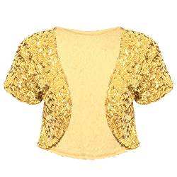 JanJean Damen Glänzende Pailletten Bolero Kurzjacke Mantel Glitzer Strickjacke Shrug Bolerojacke Festlich Kurz Cardigan Bühnenkostüm Gold Einheitsgröße von JanJean