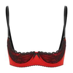 JanJean Damen Reizwäsche Spitzen BH Push Up Bra mit Bügel Gepolsterte Büstenhebe Brustfrei Büstenhalter Unterwäsche Dessous Bra Top X Rot 5XL von JanJean